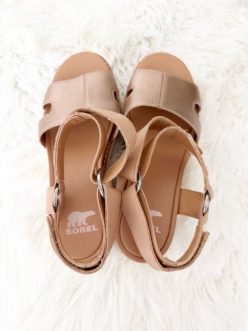 Sorel Metallic Rose Gold Ankle-Strap Sandals - Picture 2 of 4